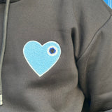 SWEAT NOIR CŒUR BLEU